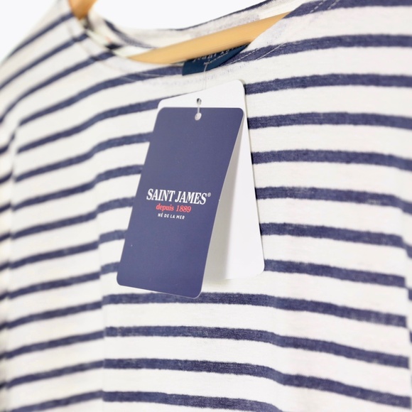NWT Saint James x Jenni Kayne Rue Drop Shoulder Tee Striped Linen Womens L - Picture 4 of 9